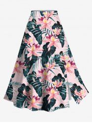 Plus Size Tropical Flower Leaf Print Split Hawaii Skirt -  
