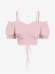 Plus Size Cinched Ruched Ruffles Cold Shoulder Cami Top -  
