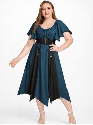 Plus Size Zipper O-ring Waist Cinched Pocket Ruched Textured Asymmetrical Dress -  