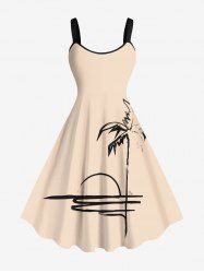 Plus Size Coconut Tree Sun Sea Hand-painted Print Hawaii A Line Tank Dress -  