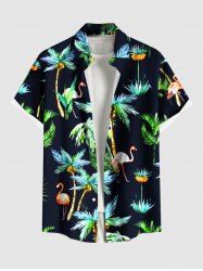 Plus Size Coconut Tree Flamingo Print Hawaii Button Pocket Shirt For Men -  