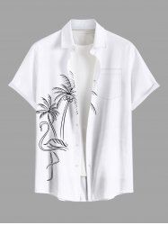 Plus Size Coconut Tree Flamingo Hand-painted Print Hawaii Button Pocket Shirt For Men -  