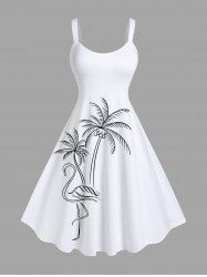 Plus Size Coconut Tree Flamingo Hand-painted Print Hawaii A Line Tank Dress -  