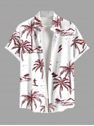 Chemise hawaïenne grande taille à imprimé cocotiers et surfeurs pour homme - Blanc 5XL