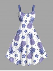 Plus Size Pineapple Hibiscus Flower Print Hawaii Tank Dress -  