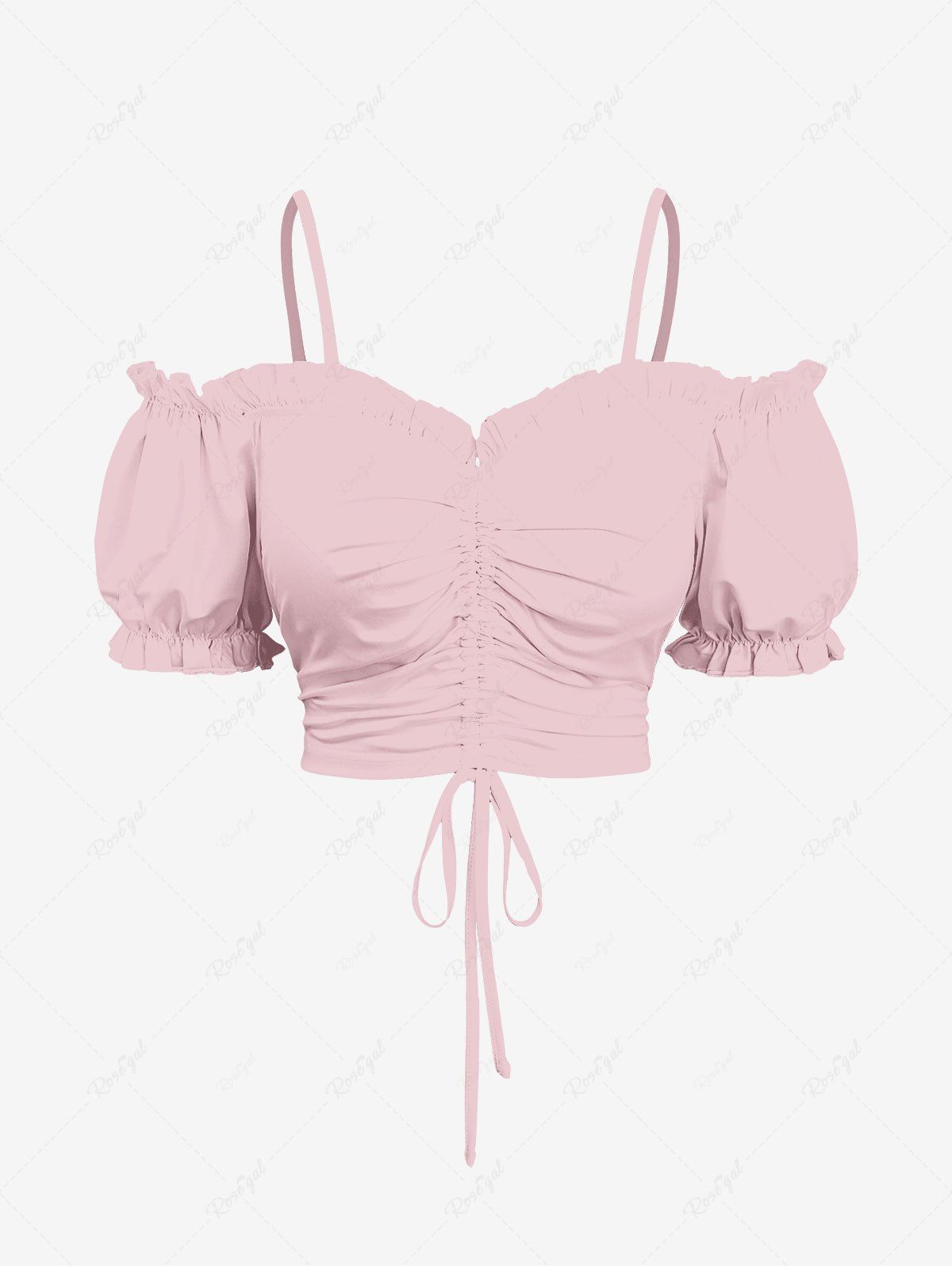 Sale Plus Size Cinched Ruched Ruffles Cold Shoulder Cami Top  