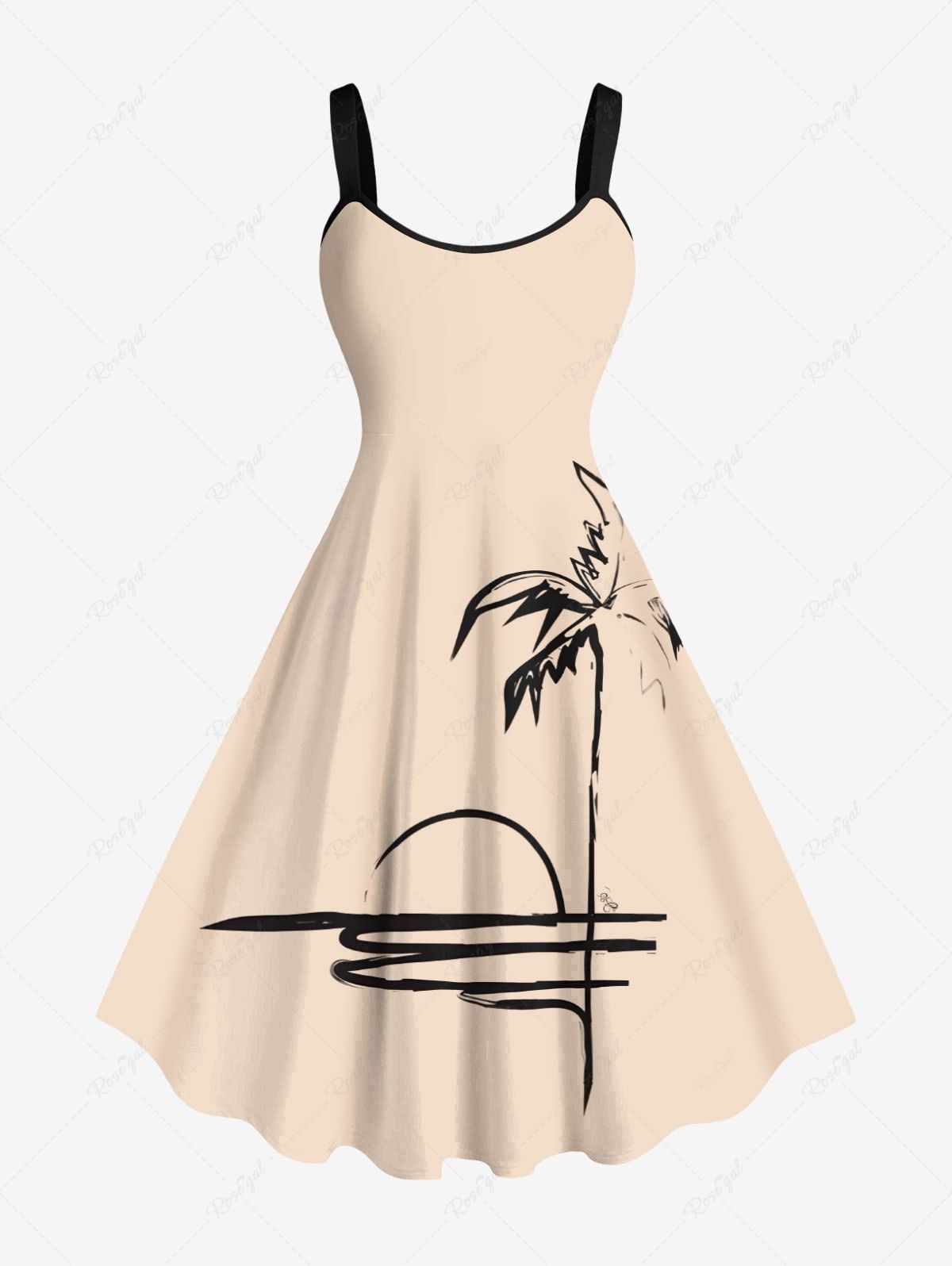 Shop Plus Size Coconut Tree Sun Sea Hand-painted Print Hawaii A Line Tank Dress  
