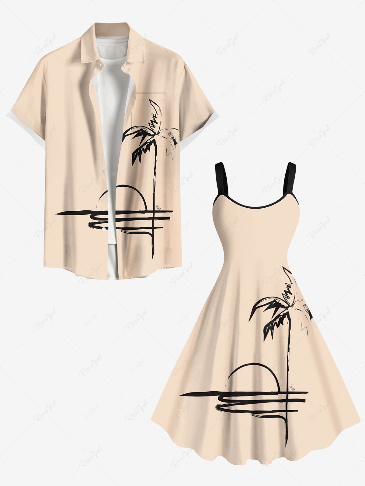 Short de Plage Grande Taille Imprimé Cocotier Peint à la Main café lumière 