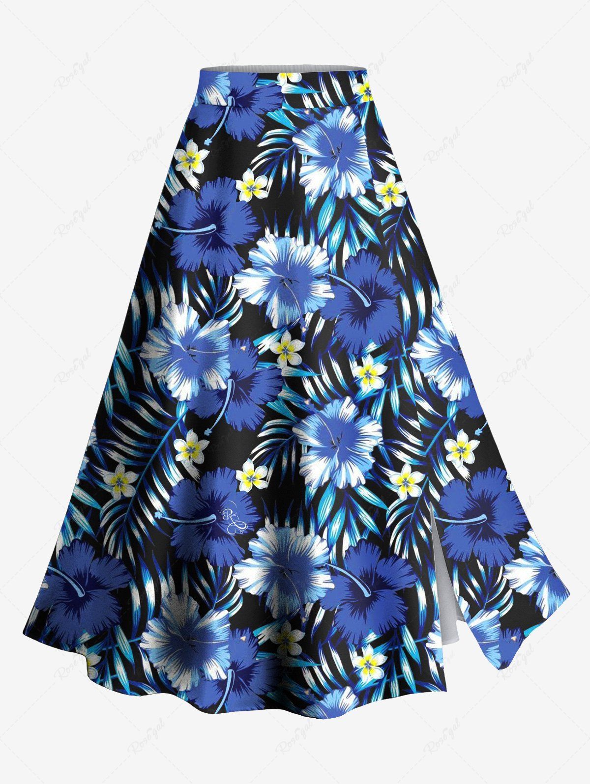 New Plus Size Tropical Leaves Floral Print Hawaii Split A Line Skirt  
