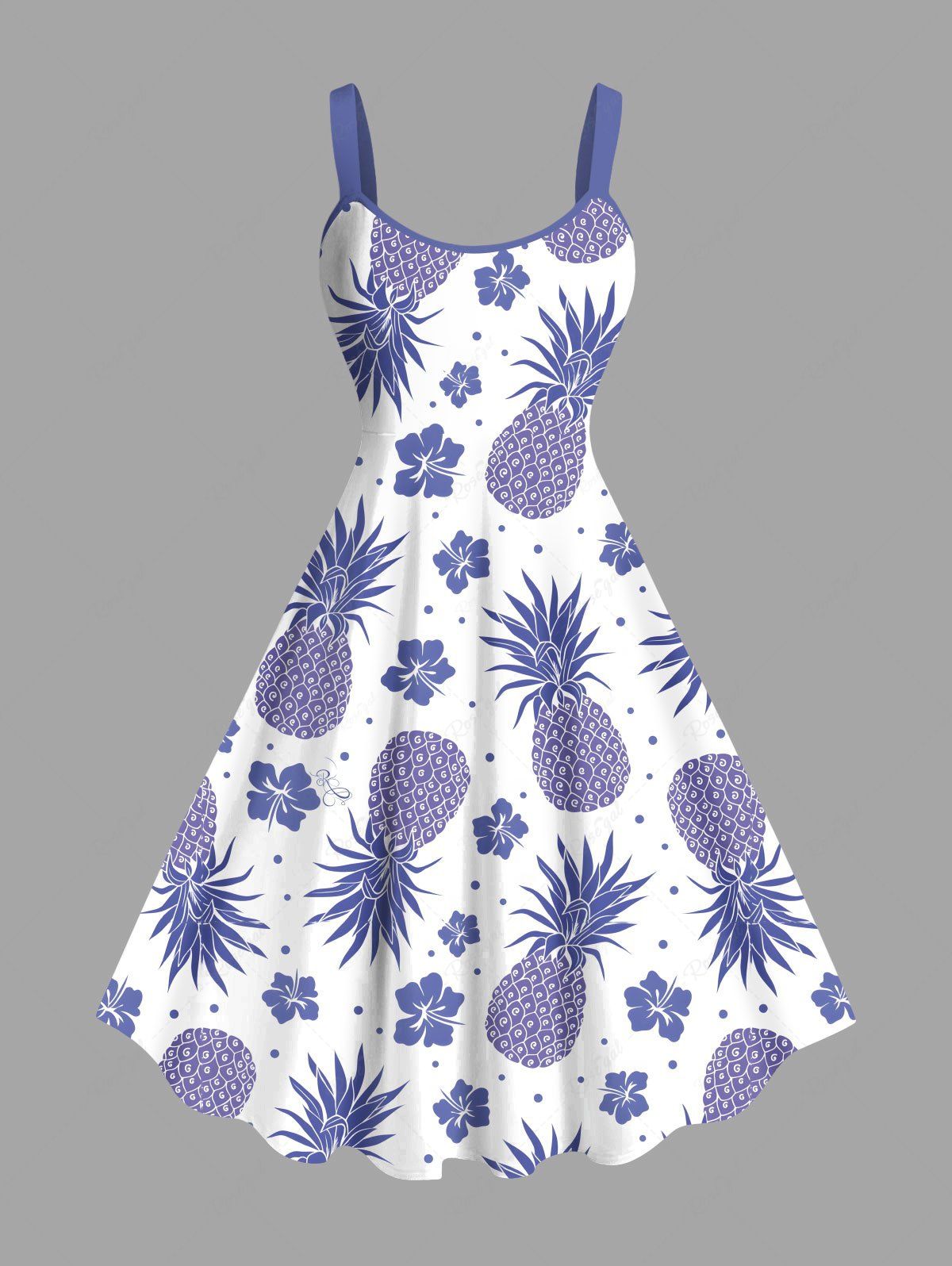 Latest Plus Size Pineapple Hibiscus Flower Print Hawaii Tank Dress  