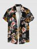 Ensemble chemise et barboteuse hawaïennes assorties, grande taille, imprimé feuilles tropicales et hibiscus, pour couples - Noir 
