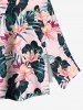 Cinched Ruffles Ruched Cold Shoulder Cami Top and Tropical Flower Leaf Print Split Hawaii Skirt Plus Size Matching Set -  