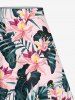 Cinched Ruffles Ruched Cold Shoulder Cami Top and Tropical Flower Leaf Print Split Hawaii Skirt Plus Size Matching Set -  