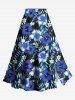 Cinched Solid Ruffles Cropped Top and Tropical Leaves Floral Print Hawaii Split A Line Skirt Plus Size Matching Set -  