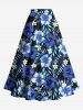 Cinched Solid Ruffles Cropped Top and Tropical Leaves Floral Print Hawaii Split A Line Skirt Plus Size Matching Set -  