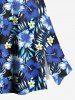 Cinched Solid Ruffles Cropped Top and Tropical Leaves Floral Print Hawaii Split A Line Skirt Plus Size Matching Set -  