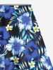 Cinched Solid Ruffles Cropped Top and Tropical Leaves Floral Print Hawaii Split A Line Skirt Plus Size Matching Set -  