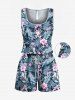 Matching Hawaii Shirt and Romper Plus Size Beach Outfit Tropical Leaf Hibiscus Printed for Couples -  