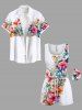 Matching Hawaii Shirt and Romper Plus Size Beach Outfit Tropical Leaf Hibiscus Printed for Couples -  