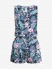 Barboteuse Hawaïen Sanglée Fleur Feuille Tropicale Imprimées de Grande Taille - Bleu 6X