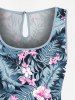 Barboteuse Hawaïen Sanglée Fleur Feuille Tropicale Imprimées de Grande Taille - Bleu 6X