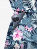 Barboteuse Hawaïen Sanglée Fleur Feuille Tropicale Imprimées de Grande Taille - Bleu 6X