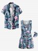 Barboteuse Hawaïen Sanglée Fleur Feuille Tropicale Imprimées de Grande Taille - Bleu 6X