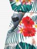 Barboteuse Sanglée Fleur Feuille Tropicale Imprimée de Grande Taille - Vert L