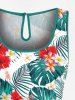 Barboteuse Sanglée Fleur Feuille Tropicale Imprimée de Grande Taille - Vert L