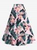 Plus Size Tropical Flower Leaf Print Split Hawaii Skirt -  
