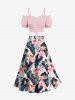 Plus Size Tropical Flower Leaf Print Split Hawaii Skirt -  