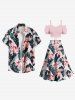 Plus Size Tropical Flower Leaf Print Split Hawaii Skirt -  