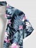 Plus Size Tropical Leaf Hibiscus Flower Print Buttons Pocket Hawaii Shirt For Men -  
