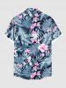 Plus Size Tropical Leaf Hibiscus Flower Print Buttons Pocket Hawaii Shirt For Men -  