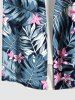 Chemise Décontractée Fleur Feuille D'Hibiscus et Feuille Tropicale Imprimées de Grande Taille avec Poche - Bleu 6XL
