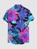 Plus Size Tropical Leaf Hibiscus Flowers Print Buttons Pocket Hawaii Shirt For Men -  