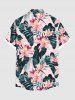 Plus Size Tropical Flower Leaf Print Buttons Pocket Hawaii Shirt For Men -  