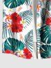 Plus Size Tropical Leaf Flower Print Buttons Pocket Hawaii Shirt For Men -  