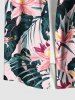 Plus Size Tropical Flower Leaf Print Buttons Pocket Hawaii Shirt For Men -  