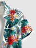 Plus Size Tropical Leaf Flower Print Buttons Pocket Hawaii Shirt For Men -  