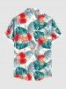 Plus Size Tropical Leaf Flower Print Buttons Pocket Hawaii Shirt For Men -  