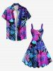 Robe Débardeur Hawaïen Fleur Feuille D'Hibiscus et Feuille Tropicale Imprimées de Grande Taille - Pourpre  4X