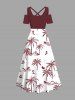 Robe longue hawaïenne grande taille à imprimé cocotiers et à bretelles croisées, épaules dénudées et coupe trapèze - Rouge 2X