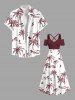 Robe longue hawaïenne grande taille à imprimé cocotiers et à bretelles croisées, épaules dénudées et coupe trapèze - Rouge 3X