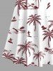 Robe longue hawaïenne grande taille à imprimé cocotiers et à bretelles croisées, épaules dénudées et coupe trapèze - Rouge 2X