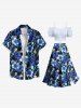 Plus Size Tropical Leaves Floral Print Hawaii Split A Line Skirt -  