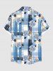 Plus Size Flower Ink Painting Plaid Colorblock Print Hawaii Button Pocket Shirt For Men -  