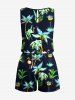 Plus Size Coconut Tree Flamingo Print Hawaii Drawstring Pocket Romper -  