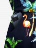 Plus Size Coconut Tree Flamingo Print Hawaii Drawstring Pocket Romper -  