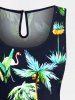 Plus Size Coconut Tree Flamingo Print Hawaii Drawstring Pocket Romper -  